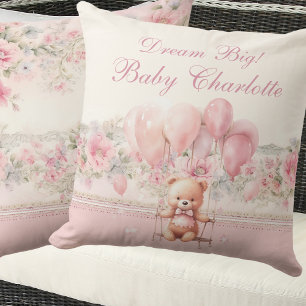 Dream Big Pink Teddy Baby Girl Kinderzimmer Kissen