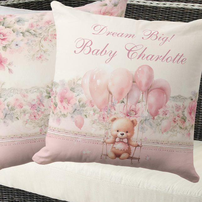 Dream Big Pink Teddy Baby Girl Kinderzimmer Kissen (Von Creator hochgeladen)