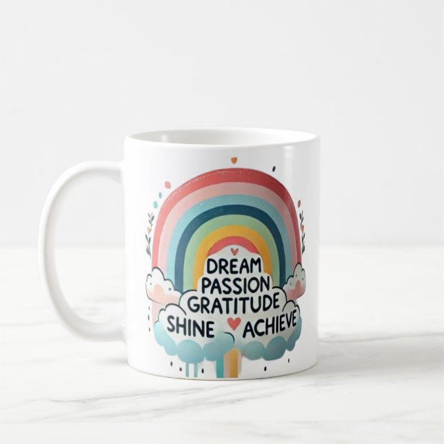 Dream Big Rainbow & Cloud Themed Coffee Tasse (Links)