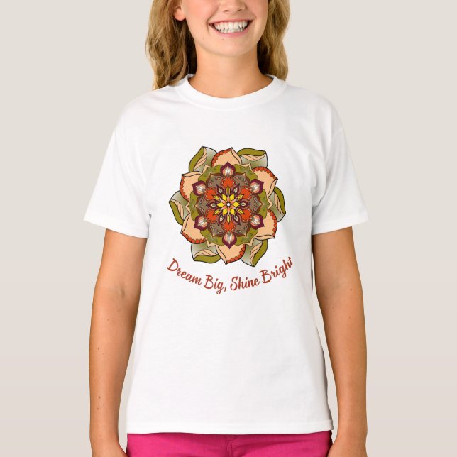 Dream Big, Shine Bright Children's Mandala T-Shirt (Vorderseite)