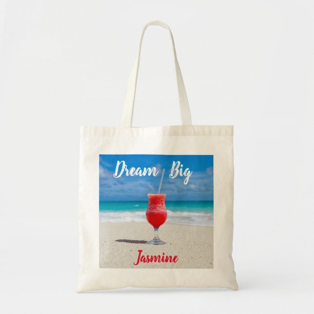 Dream Big Tropical Beach Blue Ocean Individuelle N Tragetasche (Vorne)