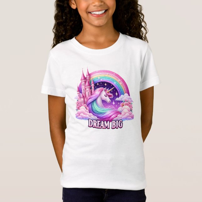 Dream Big Unicorn T - Shirt - Rainbow Girls' T-Shi (Vorderseite)