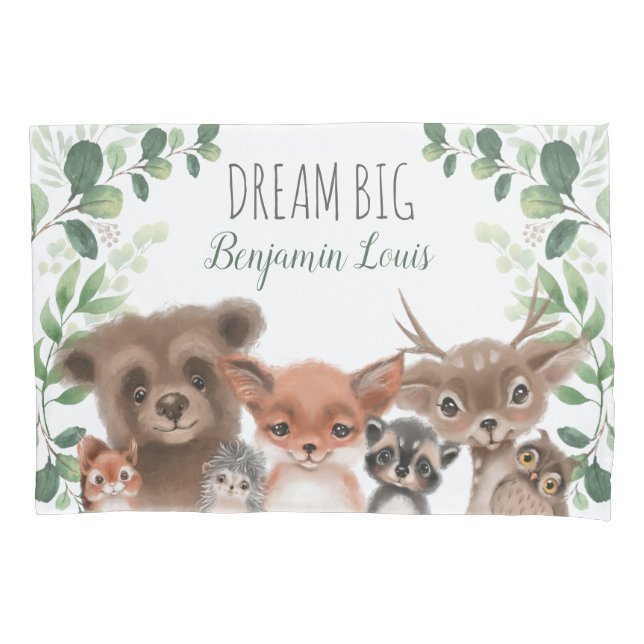 Dream Big Woodland Forest Animals Baby Boy Kinderz Kissenbezug (Vorderseite)