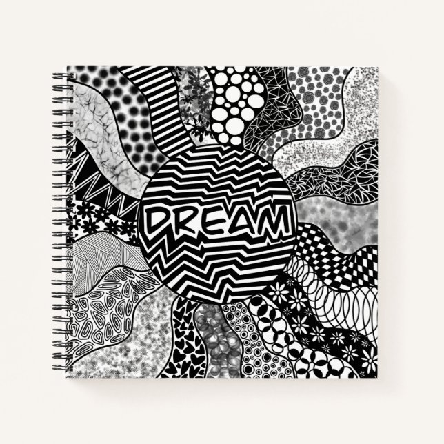 Dream Black and White Mandala Square Notebook Notizbuch (Vorderseite)