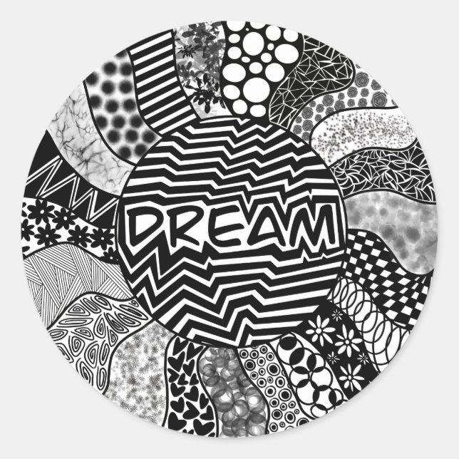 DREAM Black and White Sunburst Sticker (Vorderseite)