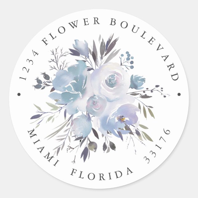 Dream Blue | Botanische Hochzeit - Rücksendeadress Runder Aufkleber (Vorderseite)