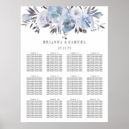 Dream Blue Floral Wedding Chart Poster