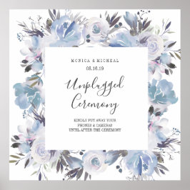 Dream Blue Square Unplugged Wedding Zeremony Sign Poster