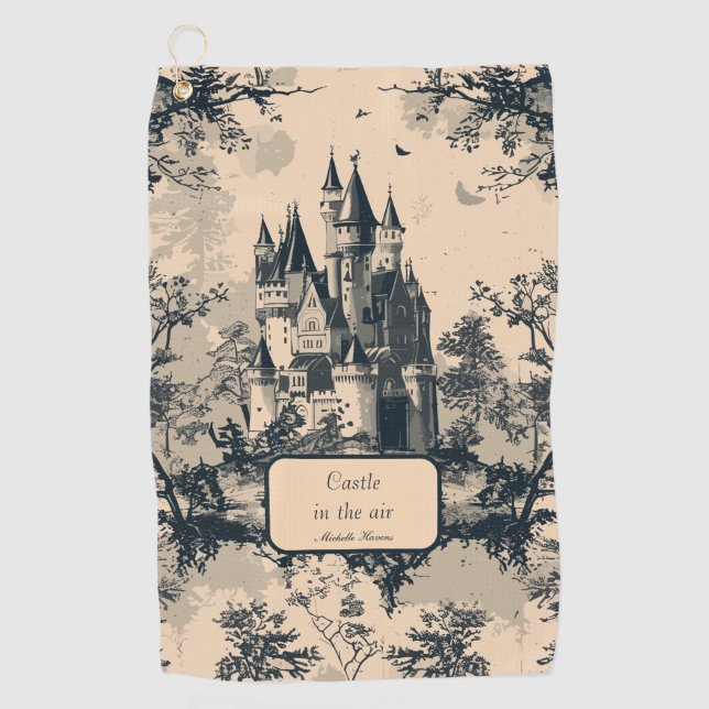 Dream Castle Midnight and Ivory Toile de Jouy Golfhandtuch (Vorderseite)