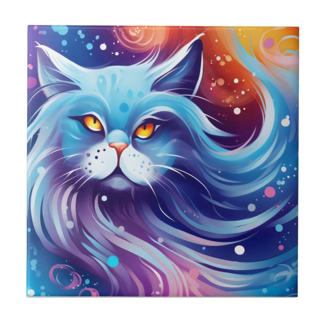 Dream Cat Abstrakte Farbwelt Fliese (Vorderseite)