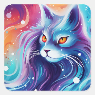 Dream Cat Abstrakte Farbwelt Quadratischer Aufkleber