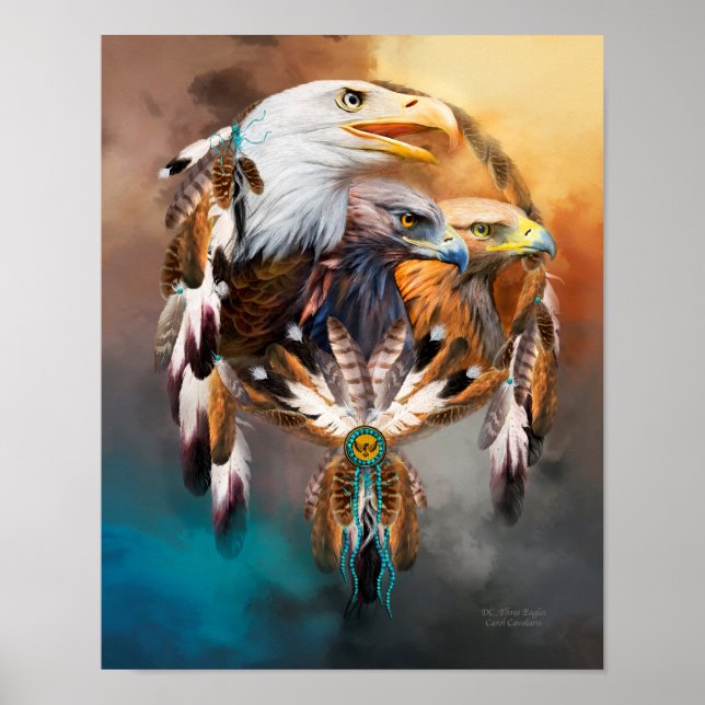 Dream Catcher - Drei Adler Kunst-Plakat / Drucken Poster (Vorne)