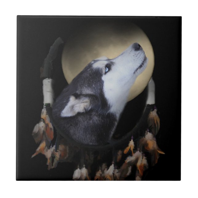 Dream Catcher Husky Art Tile Fliese (Vorderseite)