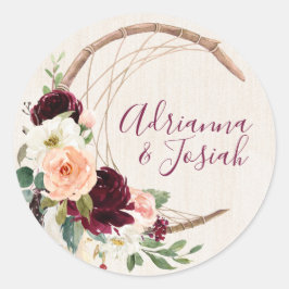 Dream Catcher Moon Peach & Burgundy Boho Wedding Runder Aufkleber