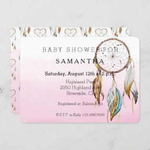 Dream Catcher Pink Wasserfarben Babydusche Einladung