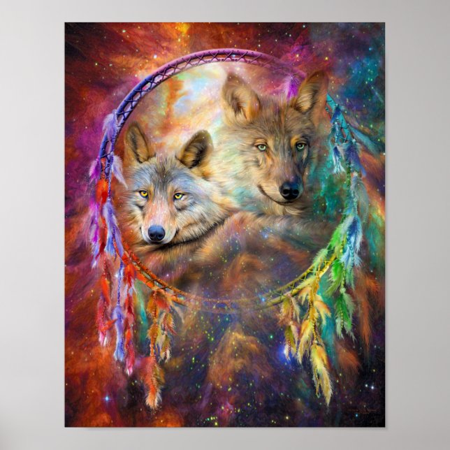 Dream Catcher - Spirit Wolves Art Poster/Print Poster (Vorne)