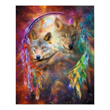 Dream Catcher - Wolf Spirituosen Kunst Plakat/Prin