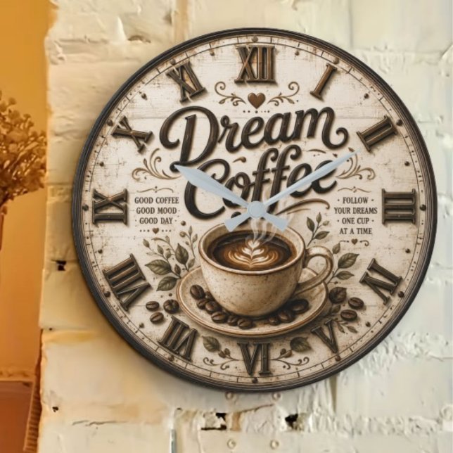 Dream Coffee Rustic Farmhouse Bar Kitchen Decor Große Wanduhr (Von Creator hochgeladen)