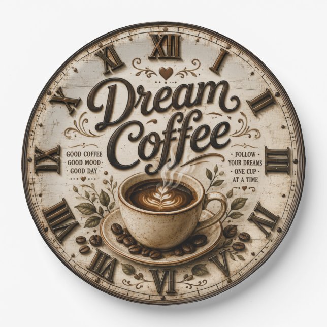 Dream Coffee Rustic Farmhouse Bar Kitchen Decor Pappteller (Vorderseite)