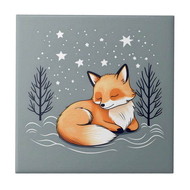 Dream Fox Night Sky Fliese (Vorderseite)