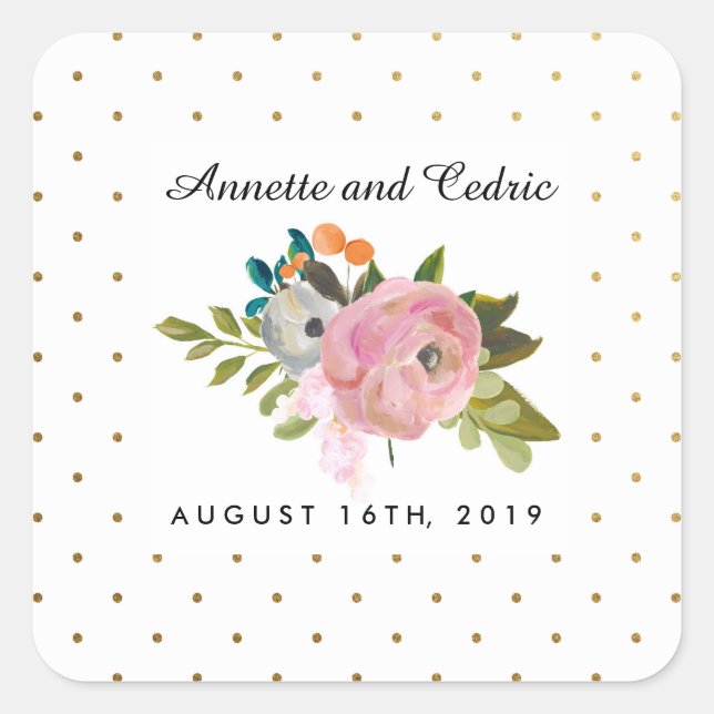 Dream Garden Floral Wedding Custom Gevor Quadratischer Aufkleber (Vorderseite)
