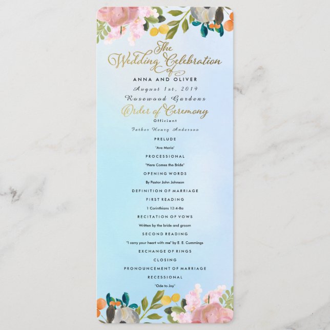 Dream Garden Floral Wedding Program Programm (Vorderseite)