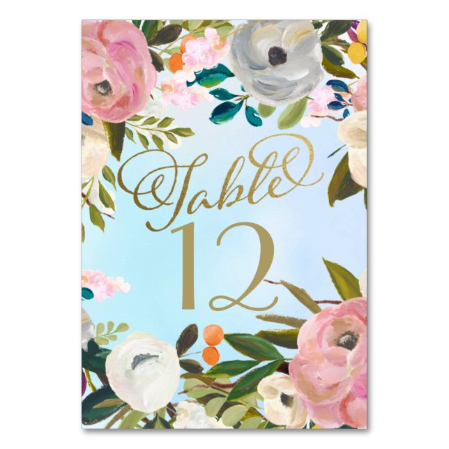 Dream Garden Floral Wedding Tischnummer (Vorderseite)