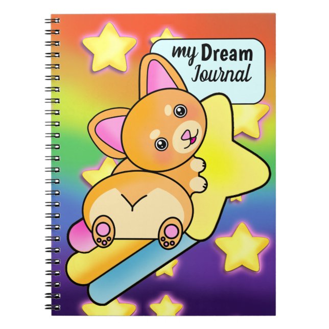 Dream Journal mit Happy Corgi über Shooting Star Notizblock (Vorderseite)