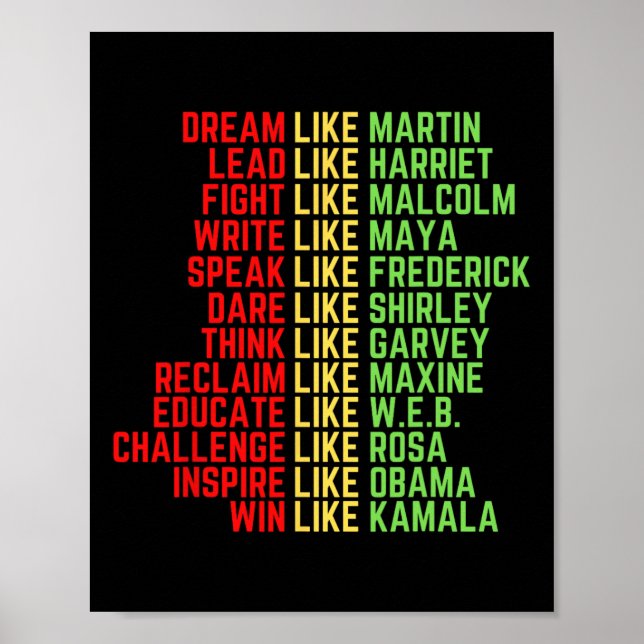 Dream like Martin Men Women Boys Girls Black Histo Poster (Vorne)