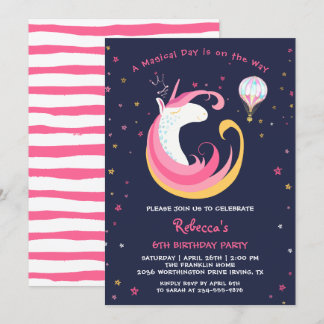 Dream Magical Unicorn & Hot Air Ballon Geburtstag Einladung