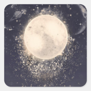 Dream Moon Magic Cosmic Glitzern Baby Dusche Party Quadratischer Aufkleber