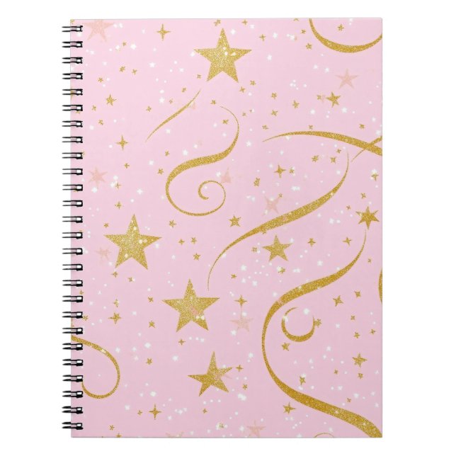 Dream Notes - Pink & Gold Star Notebook Notizblock (Vorderseite)