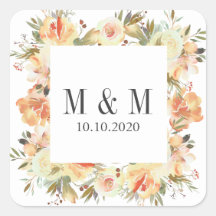 Dream Peach Botanical Frame Wedding Monogram