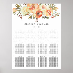 Dream Peach floral Wedding Chart Poster