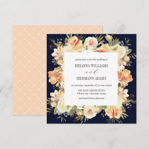 Dream Peach & Navy Spring Floral Diamond Wedding Einladung