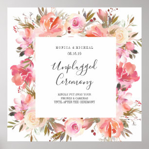 Dream pink Square Unplugged Wedding Zeremony Sign Poster