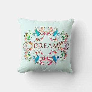 "Dream" Red Blue Green Burgundy Mandala auf Aqua Kissen