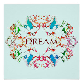 "Dream" Red Blue Green Burgundy Mandala auf Aqua Poster