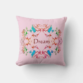 "Dream" Red Blue Green Burgundy Mandala auf Rosa Kissen