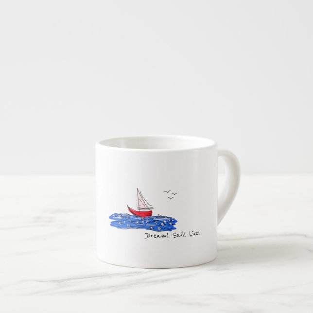 Dream Sail Live Sea Boat Seagulls Tasse Kaffee (Vorderseite Rechts)