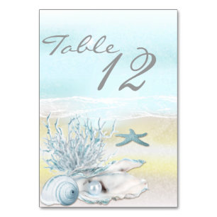 Dream Shore Beach Baby Blue Wedding Table Card Tischnummer