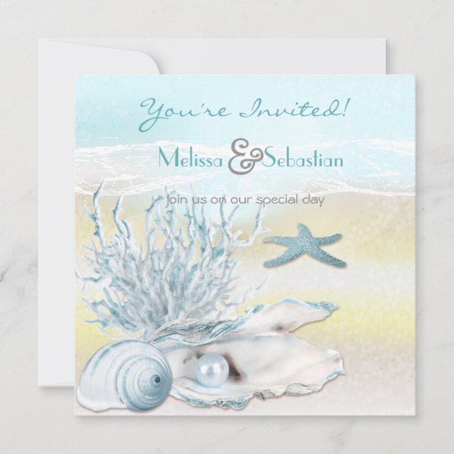 Dream Shore Beach Blue Wedite Einladung (Vorderseite)