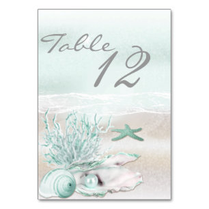 Dream Shore Beach Green Wedding Table Card Tischnummer