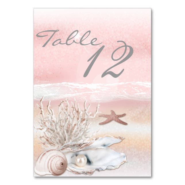 Dream Shore Beach Peach Wedding Table Card Tischnummer (Rückseite)