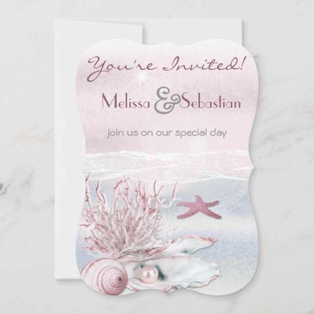 Dream Shore Beach Pink Wedite Invite Einladung (Vorderseite)