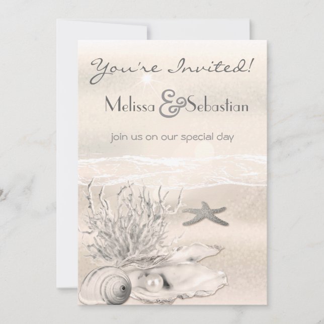 Dream Shore Beach Sepia Wedite Invite Einladung (Vorderseite)