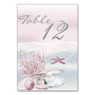 Dream Shore Beach Soft Pink Wedding Table Card Tischnummer