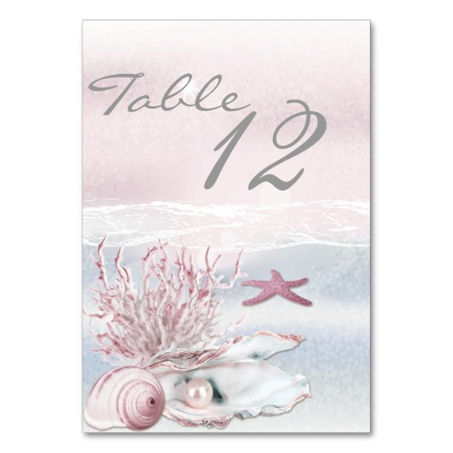 Dream Shore Beach Soft Pink Wedding Table Card Tischnummer (Rückseite)