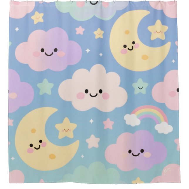 Dream Sky Blanket, Cute Clouds, Moons & Stars Duschvorhang (Vorderseite)