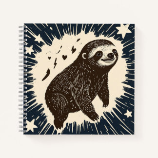 Dream Sloth - Starry Night in Linocut Lines Notizbuch
